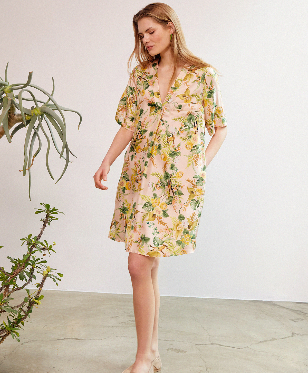 ROBE CAMMIE EN SERGÉ DE SOIE IMPRIMÉ -  ROSE/ORANGE - Momonì