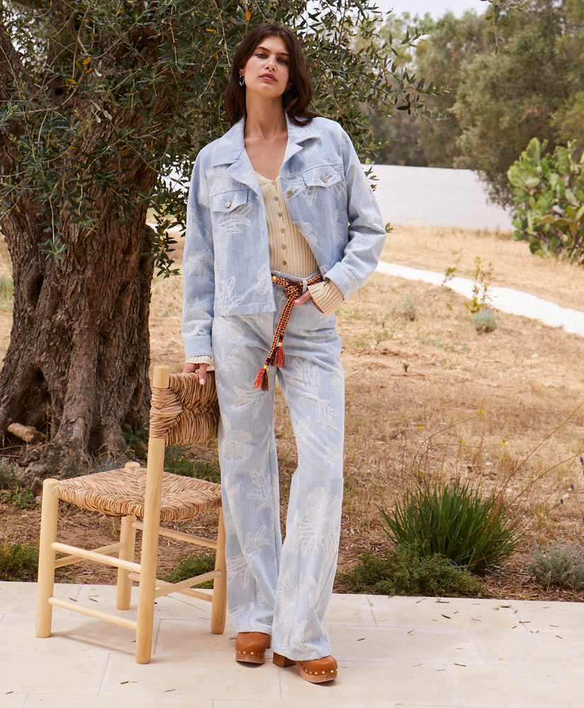 VESTE PEGGY EN DENIM JACQUARD -  BLEU CLAIR - Momonì