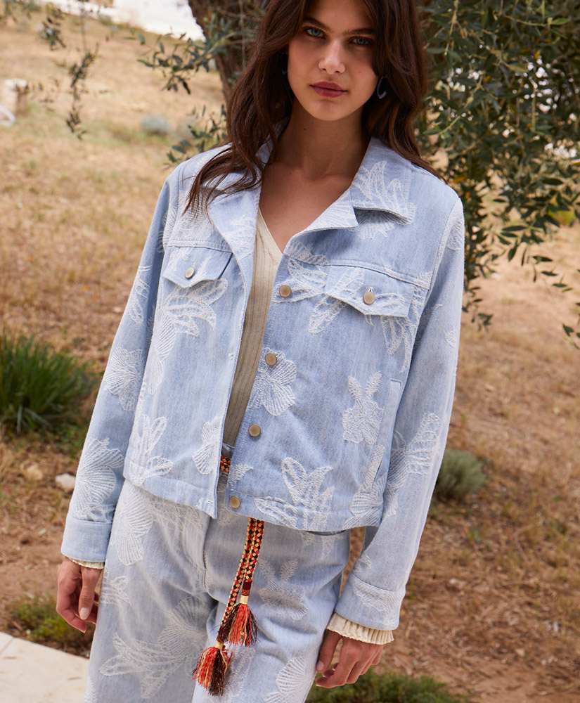 VESTE PEGGY EN DENIM JACQUARD -  BLEU CLAIR - Momonì