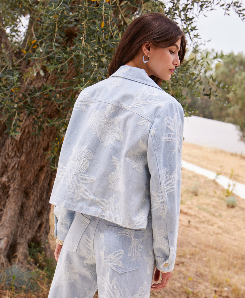 VESTE PEGGY EN DENIM JACQUARD -  BLEU CLAIR - Momonì
