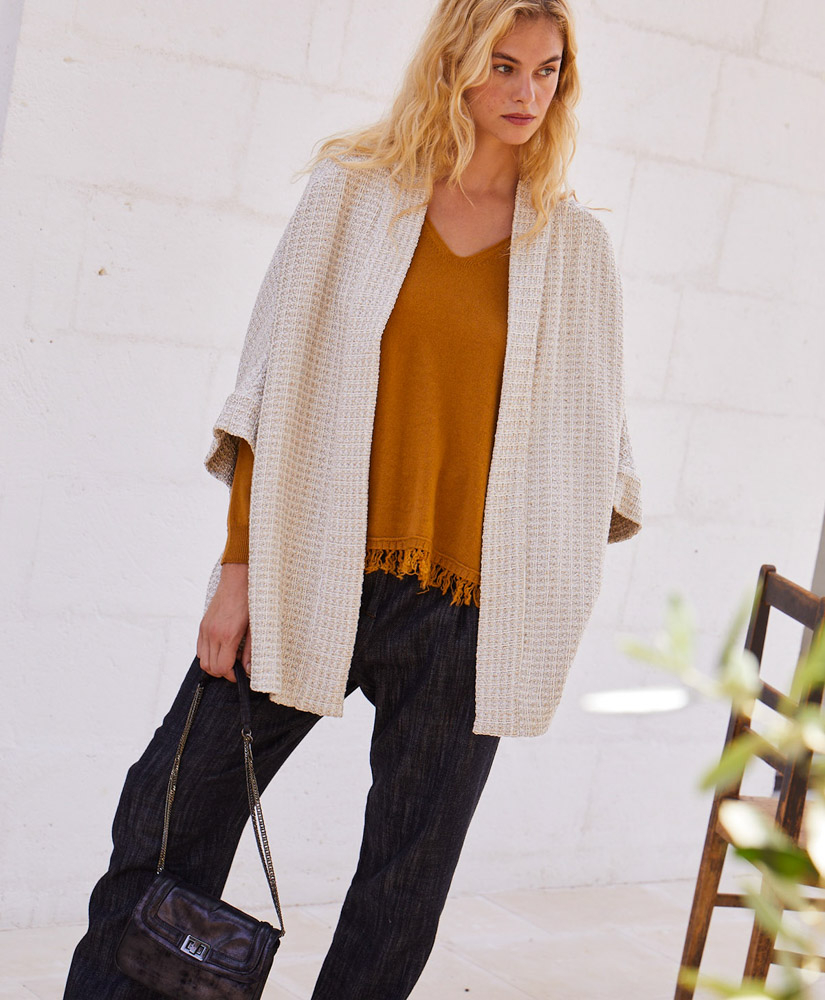 VESTE THEA EN TWEED LUREX -  CRÈME/OR/ARGENT - Momonì