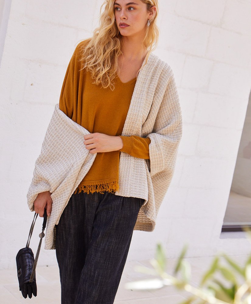 VESTE THEA EN TWEED LUREX -  CRÈME/OR/ARGENT - Momonì