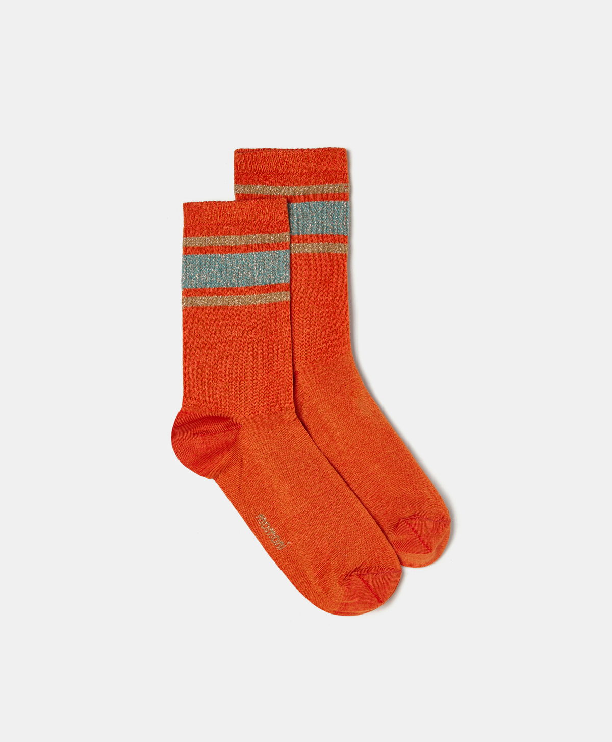 CHAUSSETTE MATILDA EN COTON AVEC RAYURES DE LUREX - TERRE - Momonì