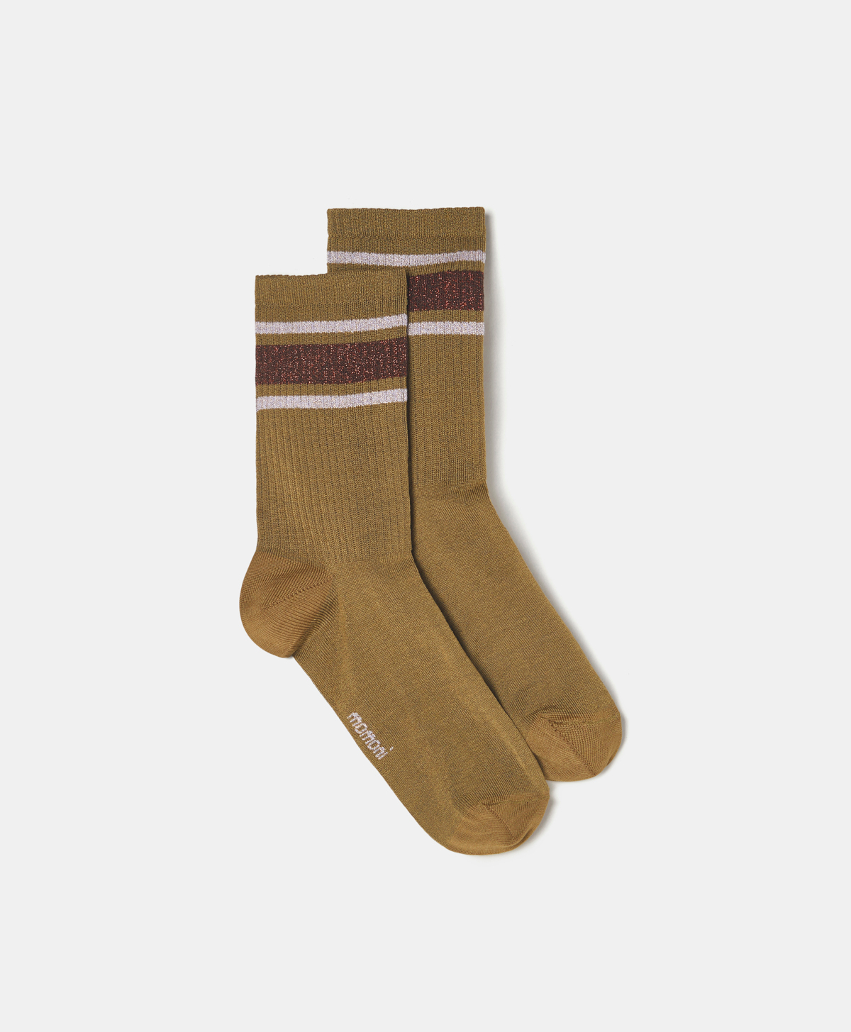 MATILDA COTTON SOCKS WITH LUREX STRIPES - ARMY - Momonì