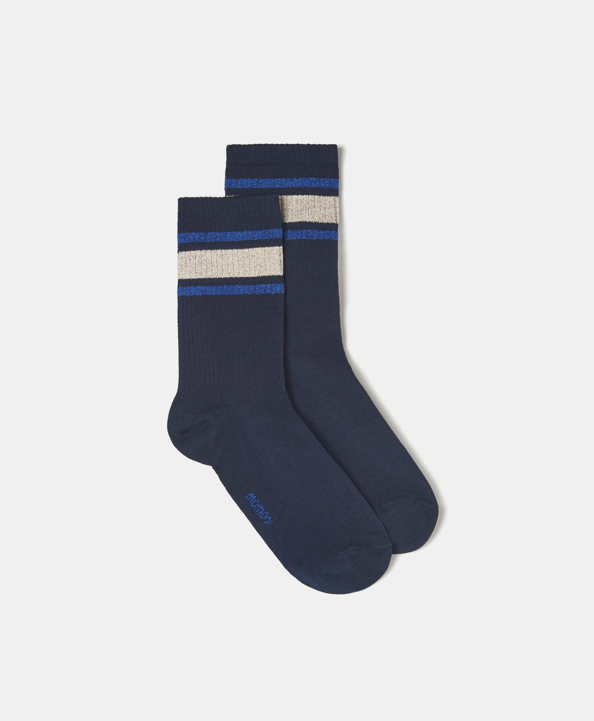 CHAUSSETTE MATILDA EN COTON AVEC RAYURES DE LUREX - BLEU - Momonì