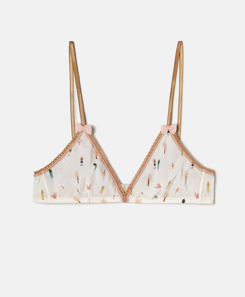 REGGISENO AMETHIST IN CHARMEUSE STRETCH STAMPATA - CREAM/PINK - Momonì