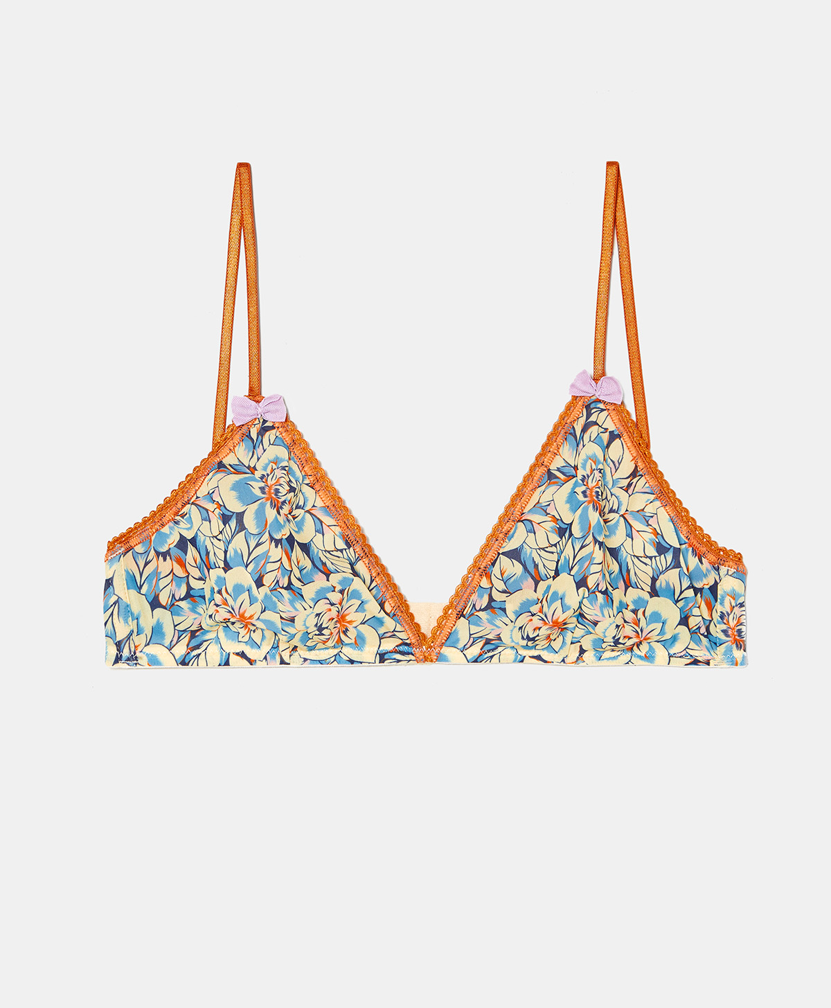 SOUTIEN-GORGE AMETHIST EN CHARMEUSE STRETCH IMPRIMÉE -  JAUNE CLAIR/BLEU CLAIR - Momonì