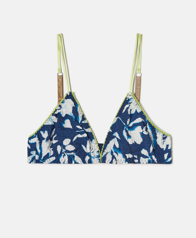 ORANGE BRA IN PRINTED COTTON SEERSUCKER - BLUETTE/CREAM - Momonì