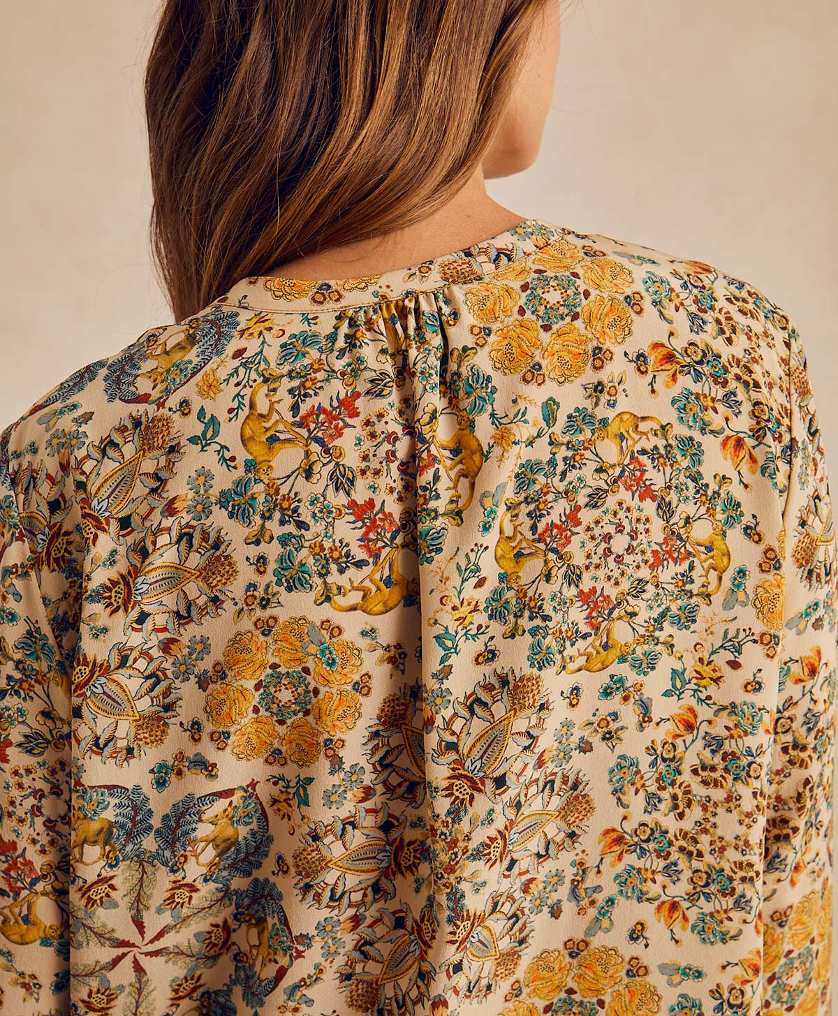 HECTOR BLOUSE IN PRINTED CREPE DE CHINE - MULTICOLOR BEIGE - Momonì