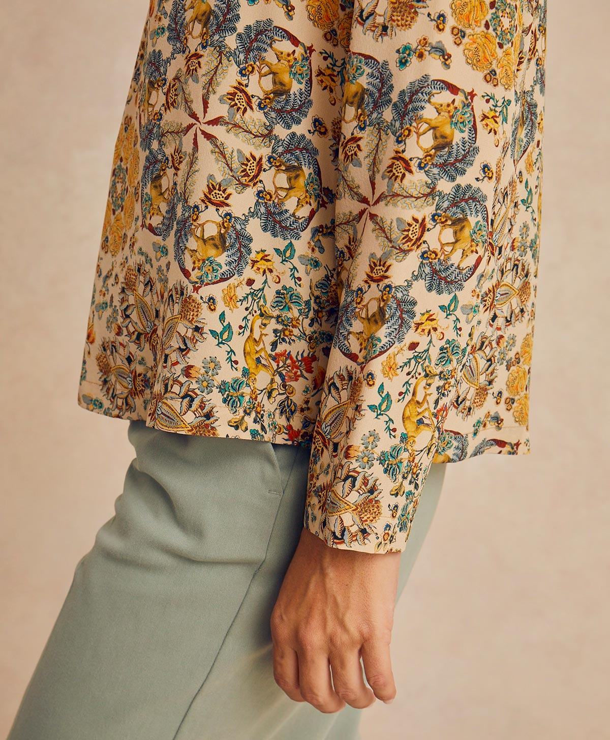 HECTOR BLOUSE IN PRINTED CREPE DE CHINE - MULTICOLOR BEIGE - Momonì