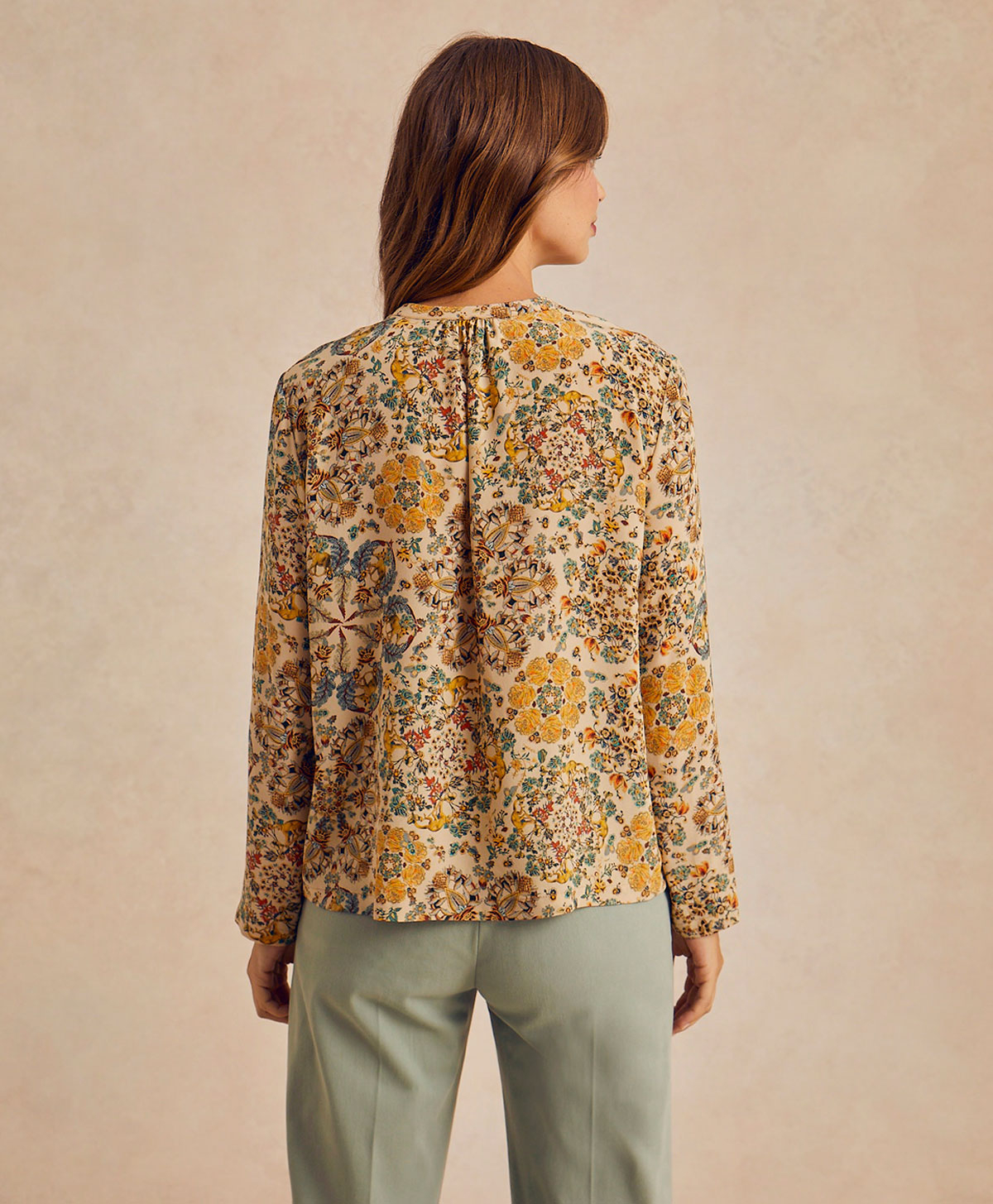 HECTOR BLOUSE IN PRINTED CREPE DE CHINE - MULTICOLOR BEIGE - Momonì