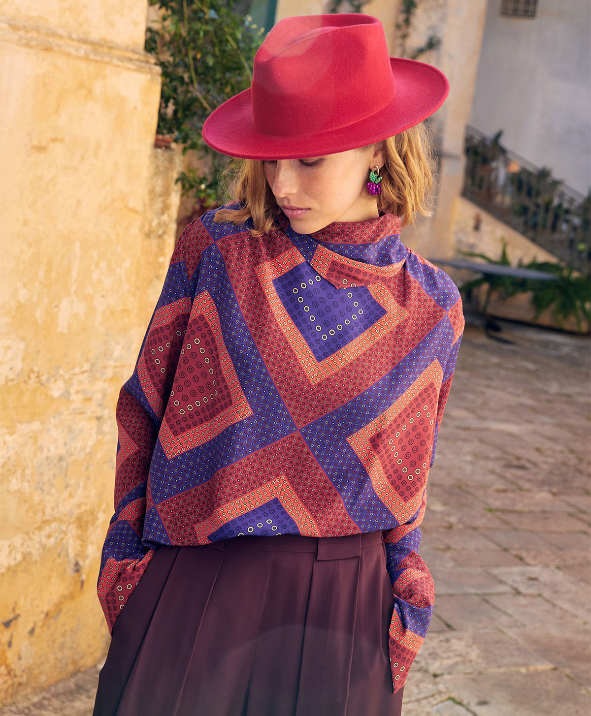 JEREMY BLOUSE IN PRINTED CREPE DE CHINE  - RED/PURPLE - Clothing - Momonì