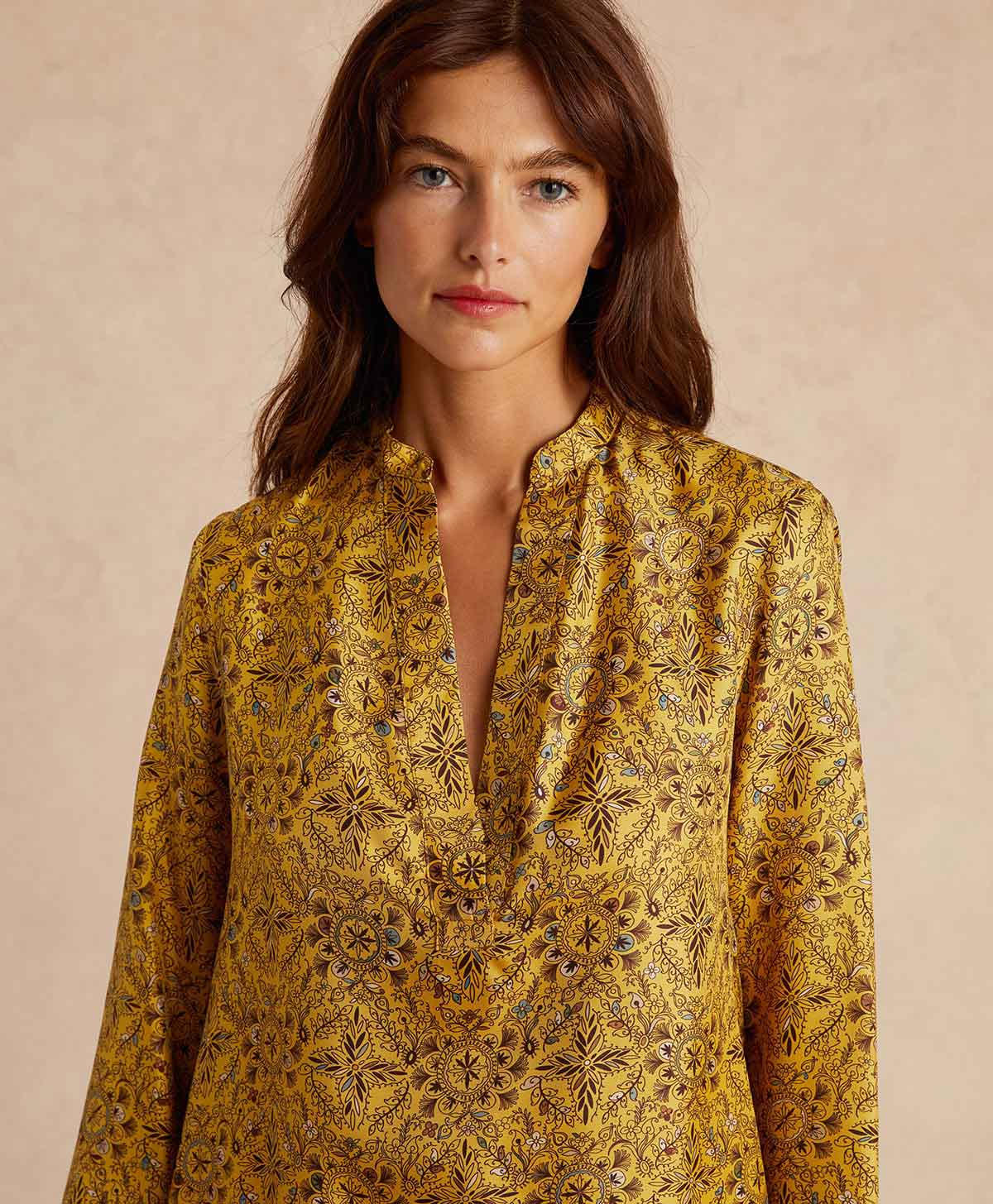 ATLANTA BLOUSE IN PRINTED SILK TWILL - YELLOW/TOBACCO - Momonì