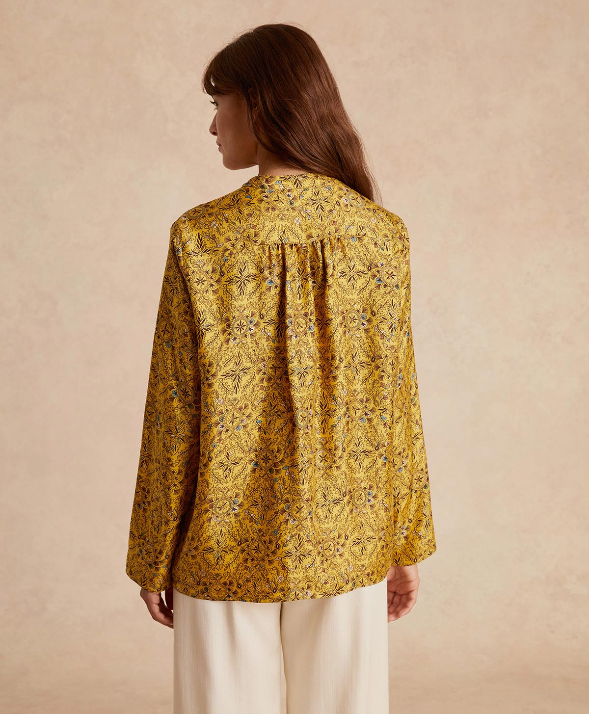 ATLANTA BLOUSE IN PRINTED SILK TWILL - YELLOW/TOBACCO - Momonì