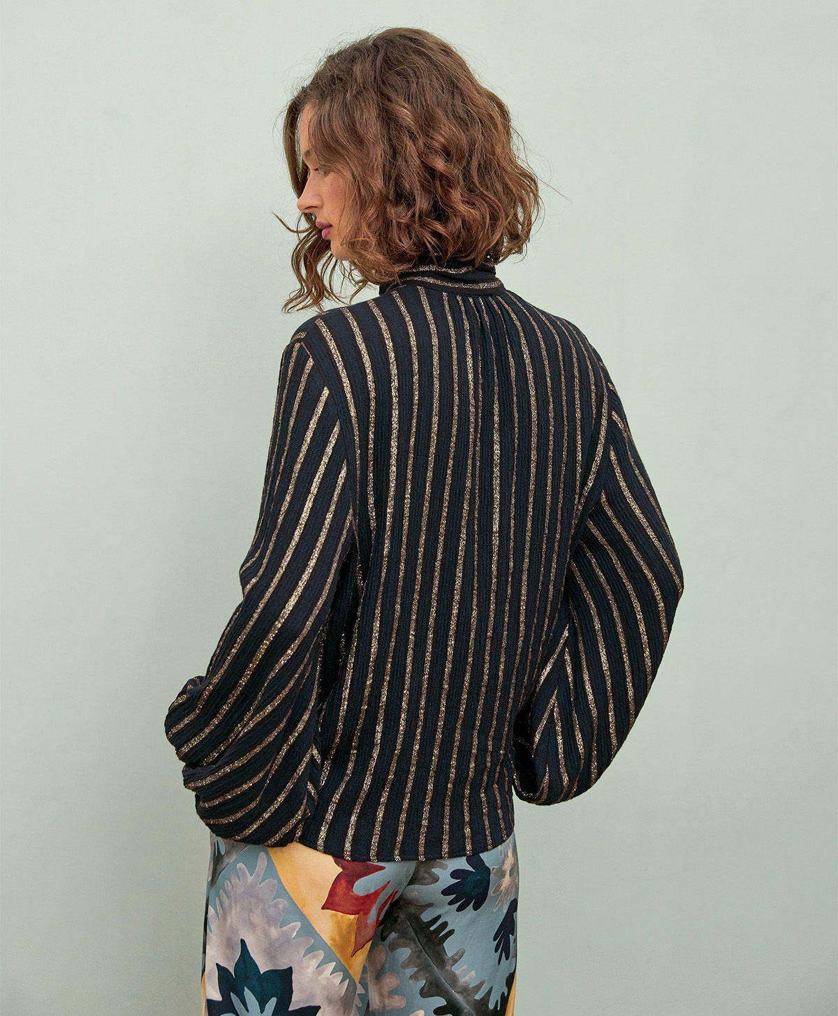BLOUSE THIERRY EN GAZE RAYURE LUREX - MULTICOLORE BLEU CIEL - Momonì