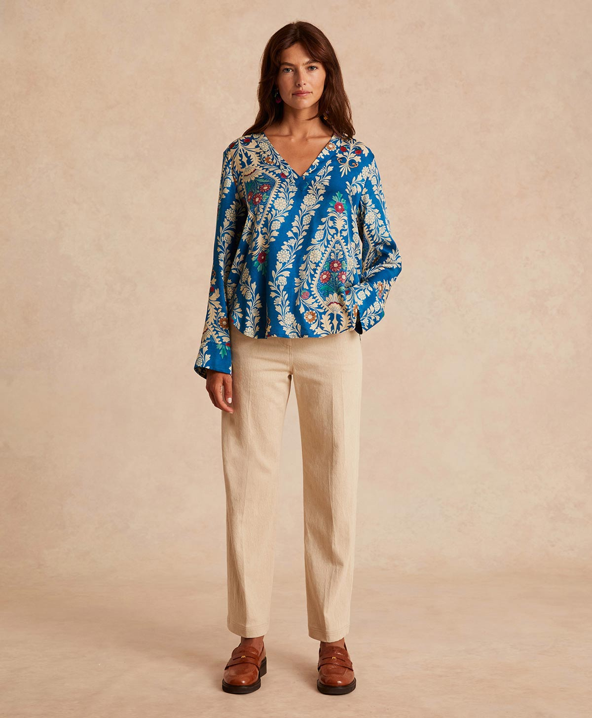 EMILIEN BLOUSE IN PRINTED VISCOSE TWILL - MULTICOLOR BLUE - Momonì