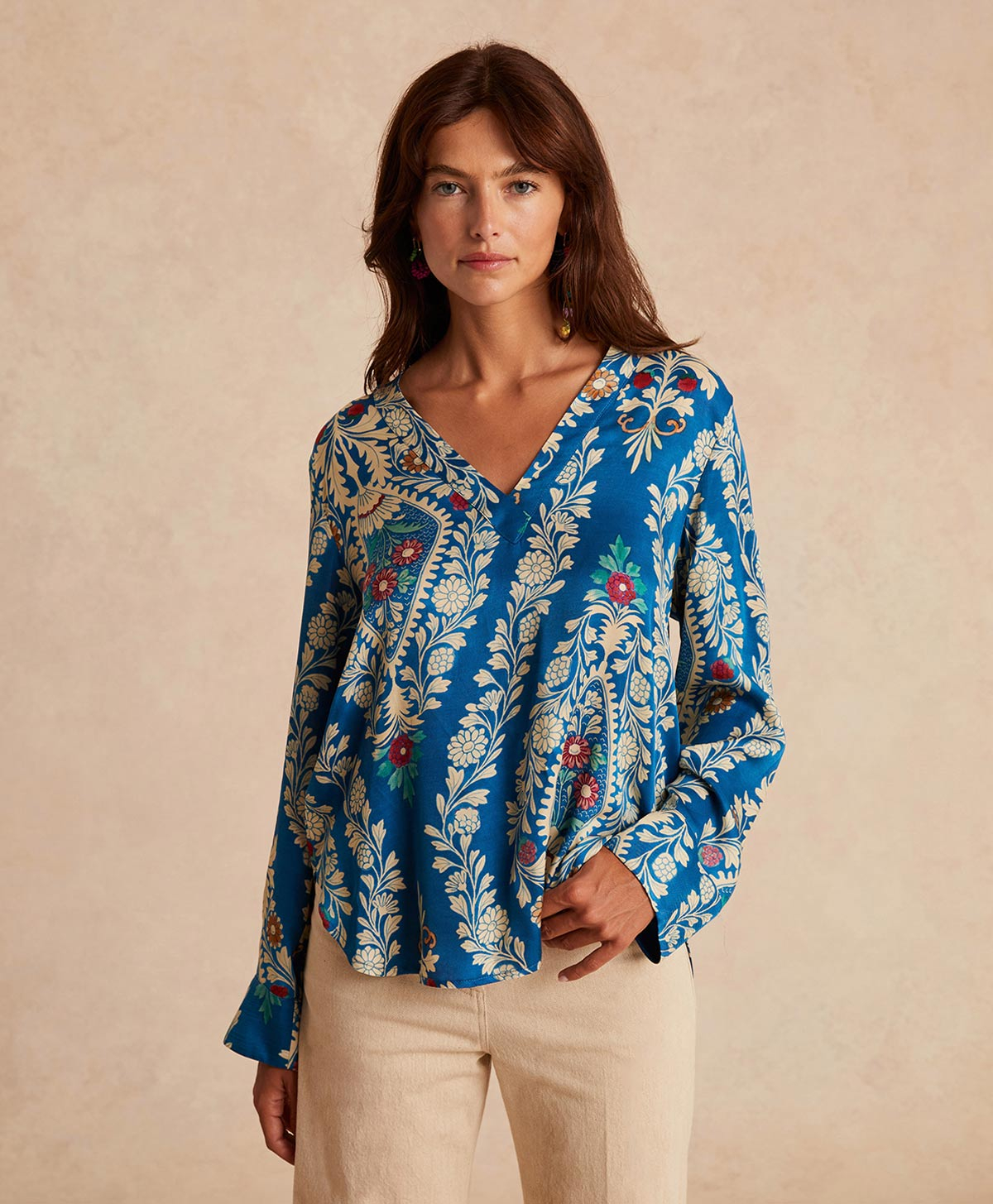 EMILIEN BLOUSE IN PRINTED VISCOSE TWILL - MULTICOLOR BLUE - Momonì