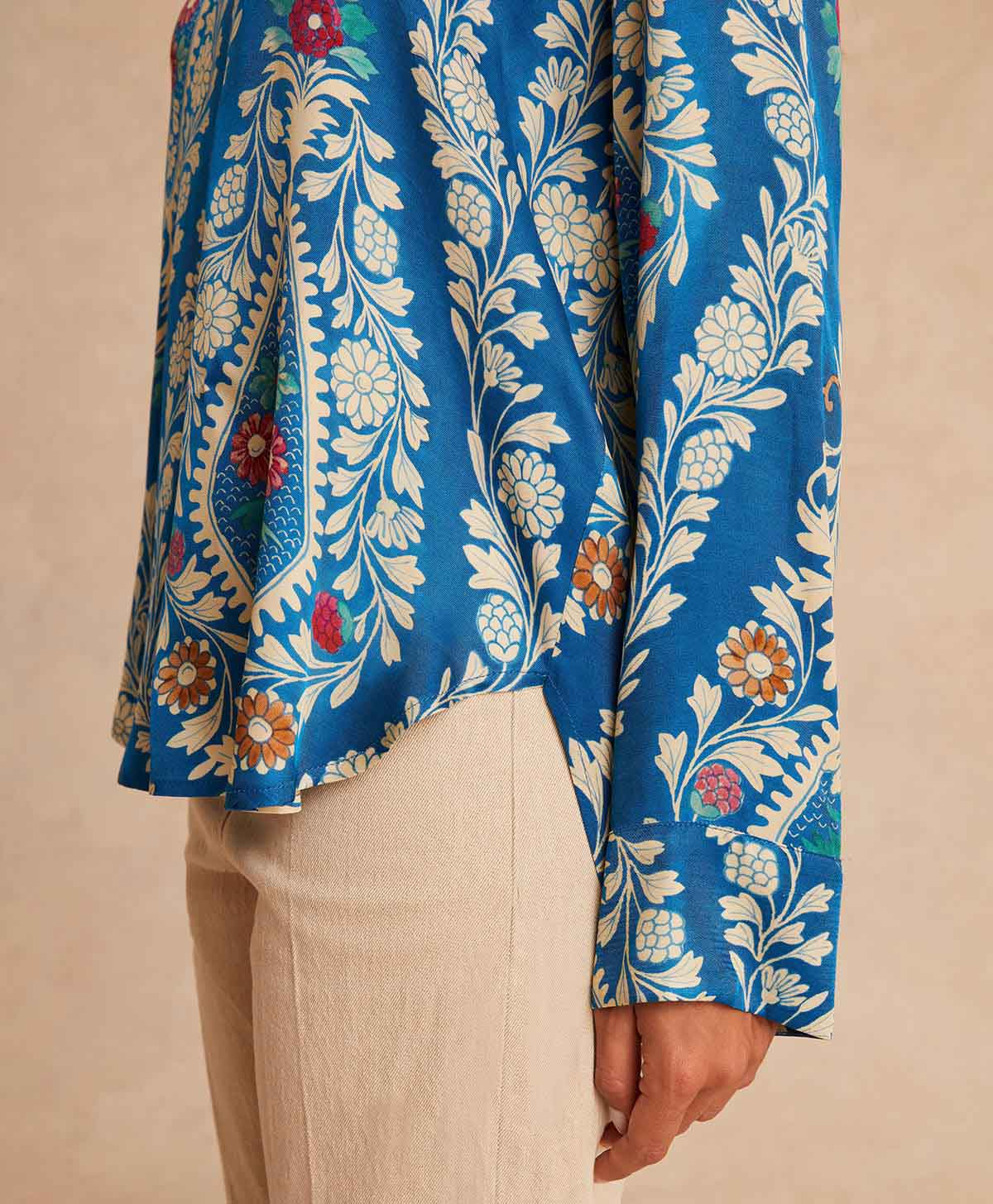 EMILIEN BLOUSE IN PRINTED VISCOSE TWILL - MULTICOLOR BLUE - Momonì