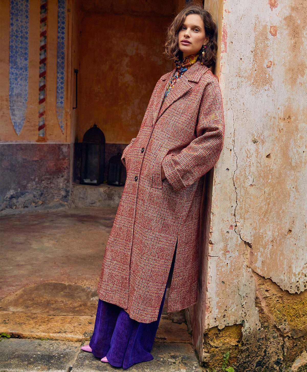 DANIMARCA COAT IN CHECK WITH CHENILLE - RED/BLACK - Momonì