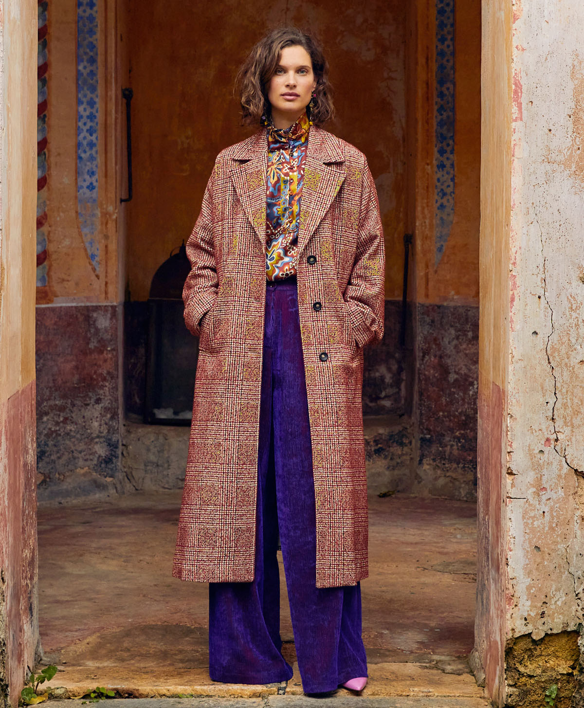 DANIMARCA COAT IN CHECK WITH CHENILLE - RED/BLACK - Momonì