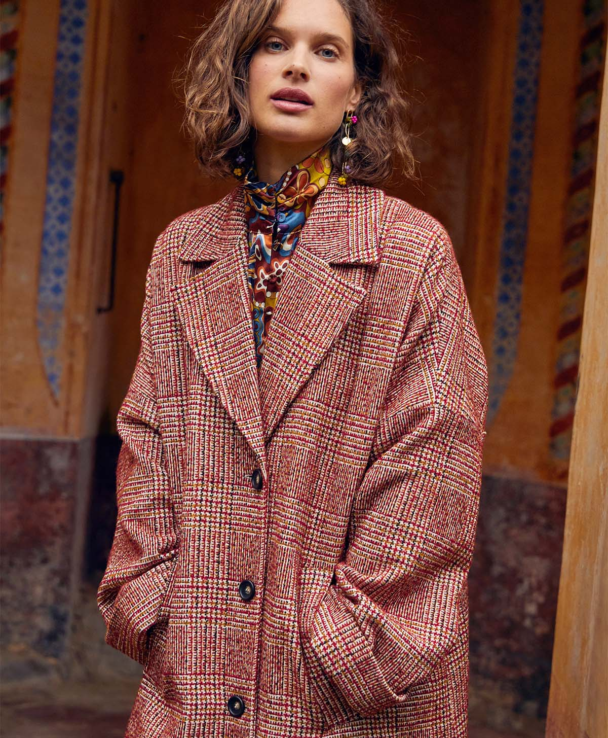 DANIMARCA COAT IN CHECK WITH CHENILLE - RED/BLACK - Momonì