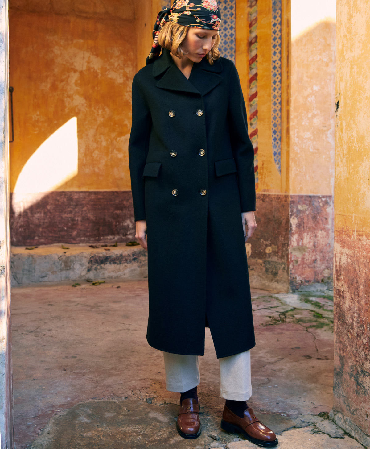 SERGE COAT IN DOUBLEFACE WOOL BLEND - BLACK - Momonì
