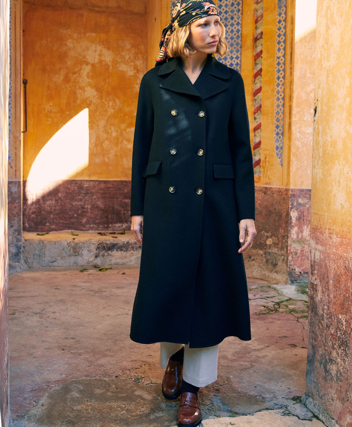 SERGE COAT IN DOUBLEFACE WOOL BLEND - BLACK - Momonì