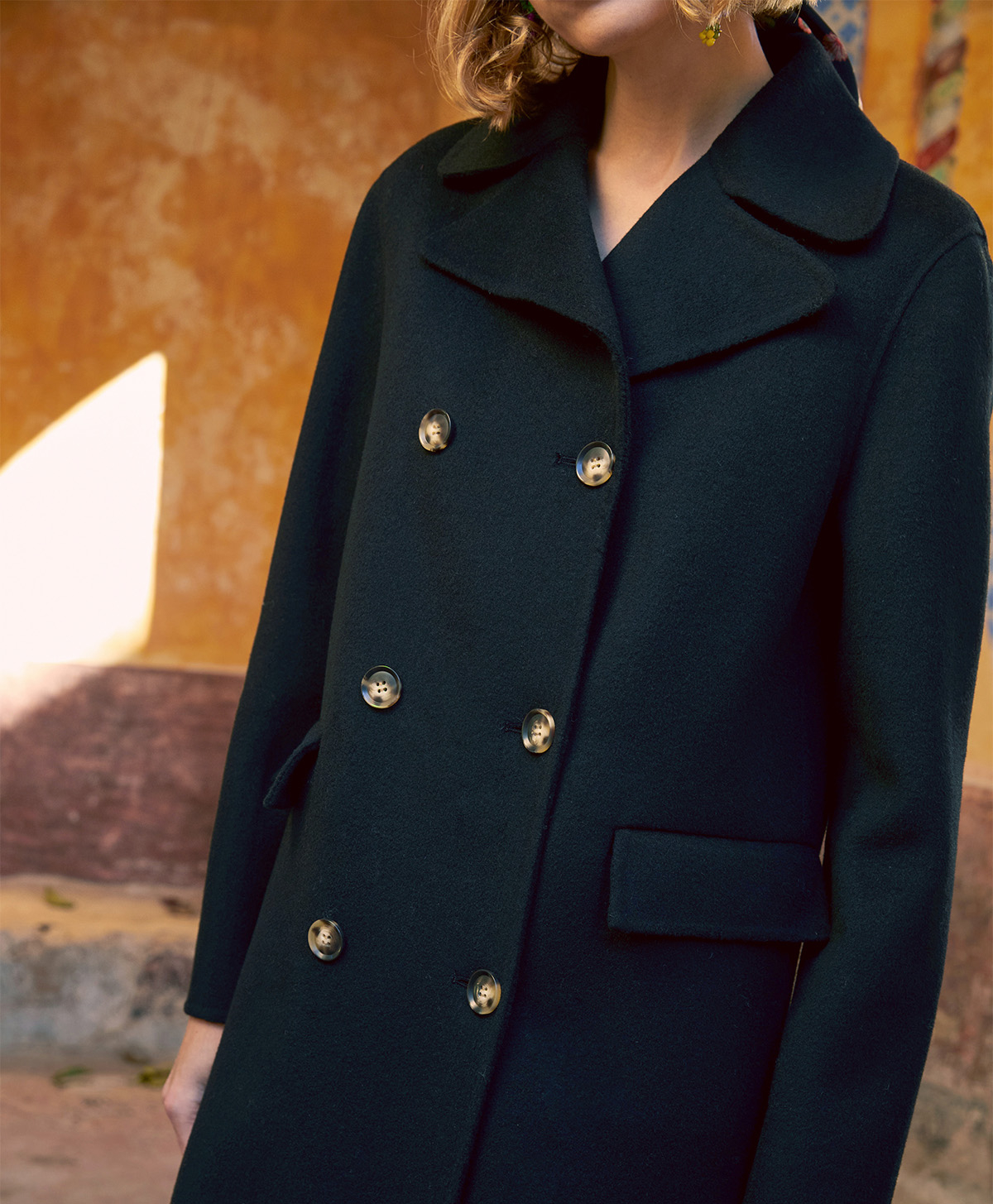 SERGE COAT IN DOUBLEFACE WOOL BLEND - BLACK - Momonì
