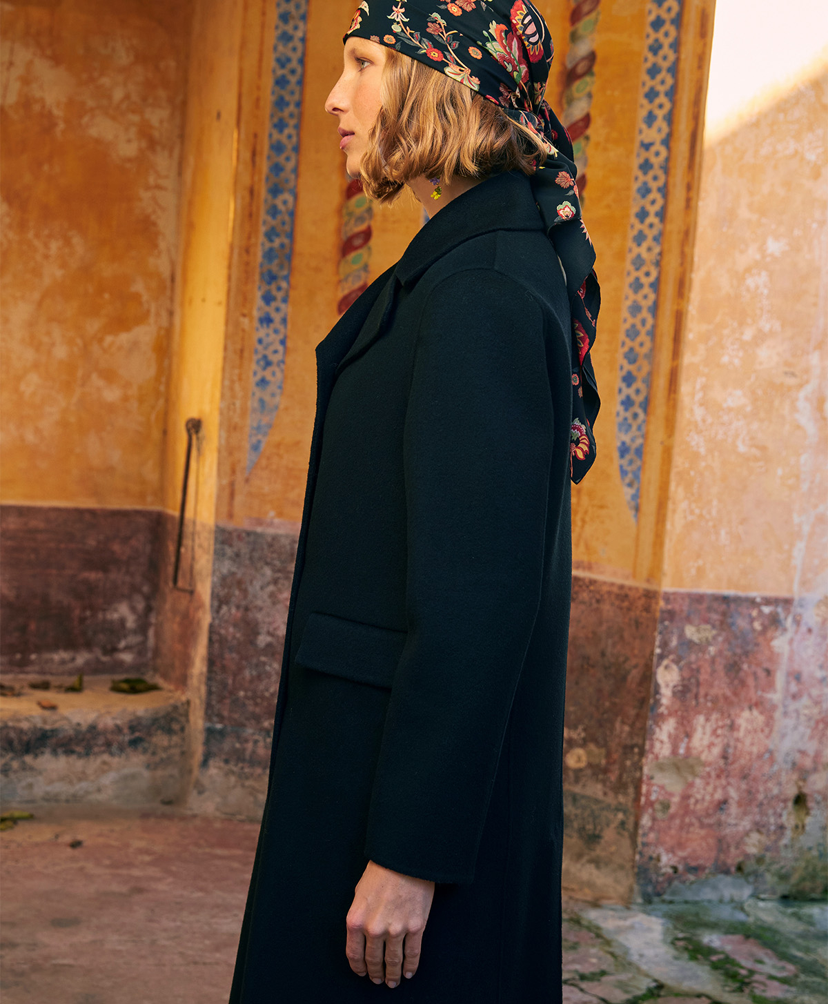 SERGE COAT IN DOUBLEFACE WOOL BLEND - BLACK - Momonì