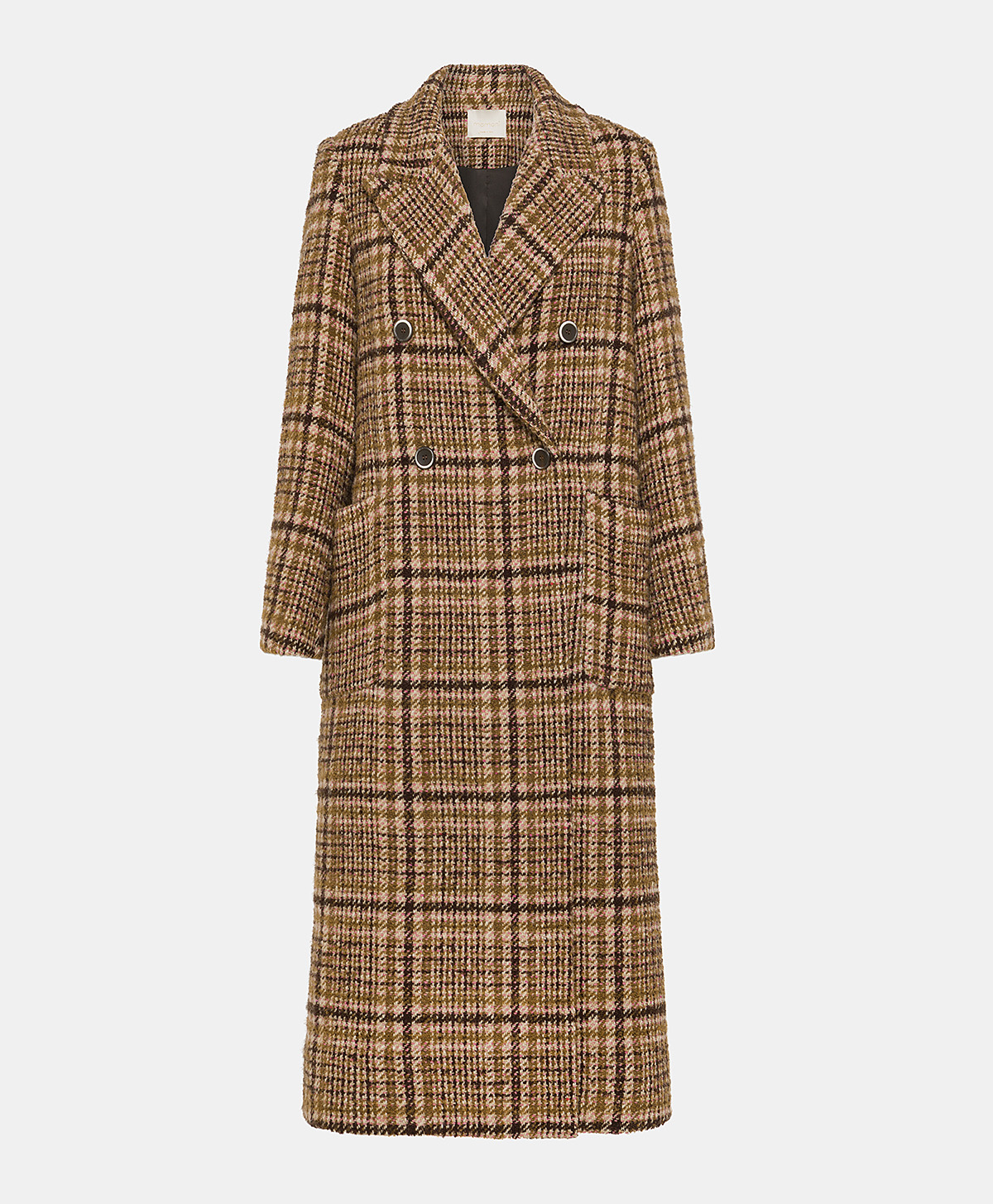 FAROE COAT IN MULTICOLOUR CHECK WOOL - ANCIENT ROSE/TOBACCO - Momonì