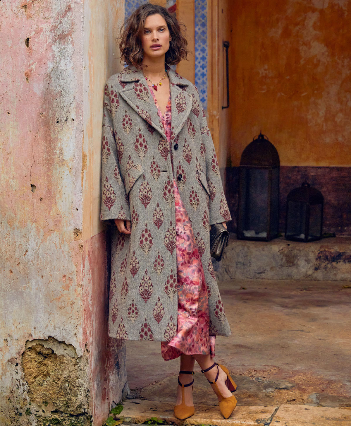 EDGARD COAT IN ETHNIC JACQUARD WOOL - MULTICOLOR DUSTY - Momonì