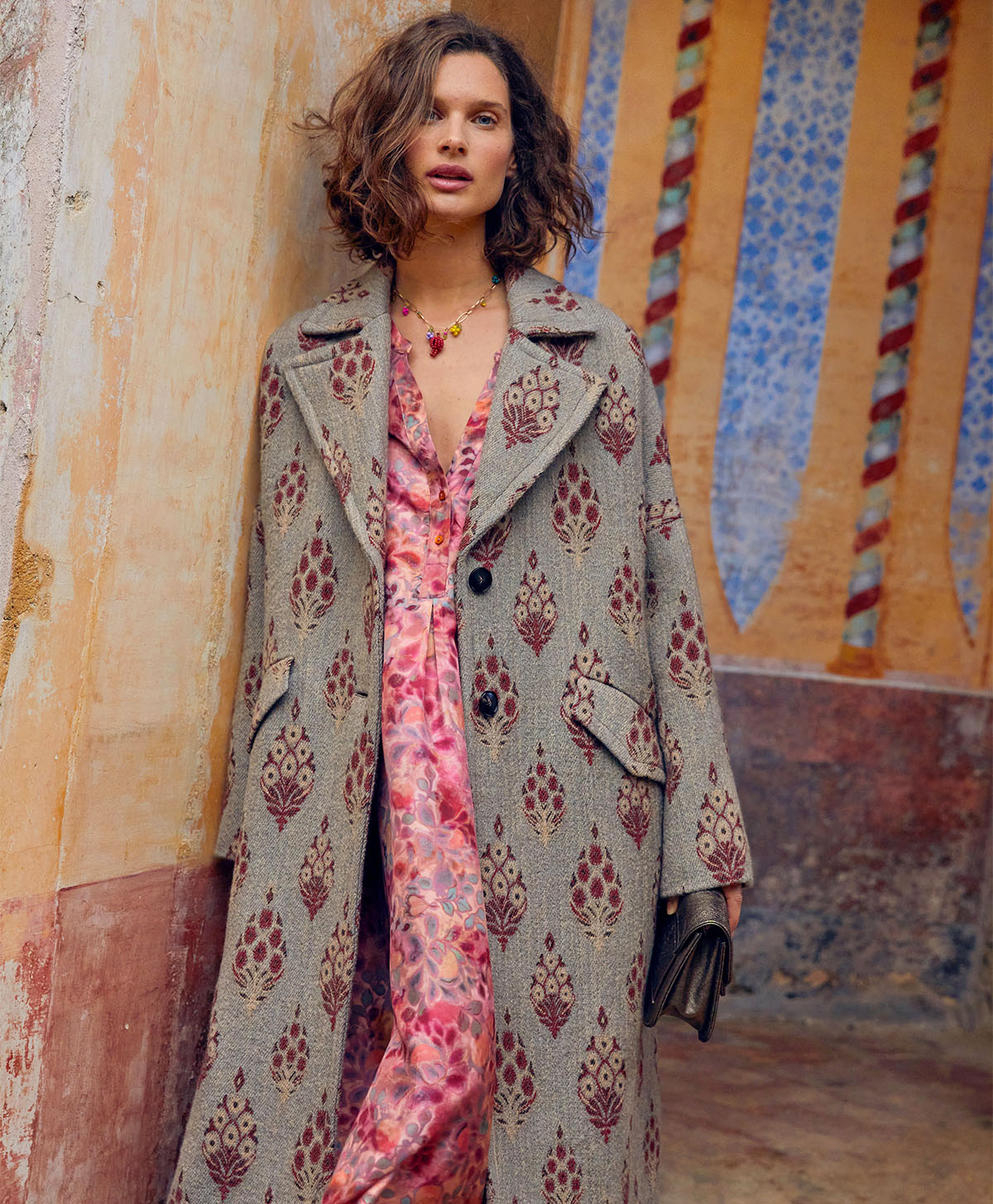 EDGARD COAT IN ETHNIC JACQUARD WOOL - MULTICOLOR DUSTY - Momonì