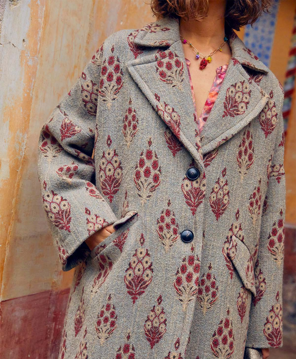 EDGARD COAT IN ETHNIC JACQUARD WOOL - MULTICOLOR DUSTY - Momonì