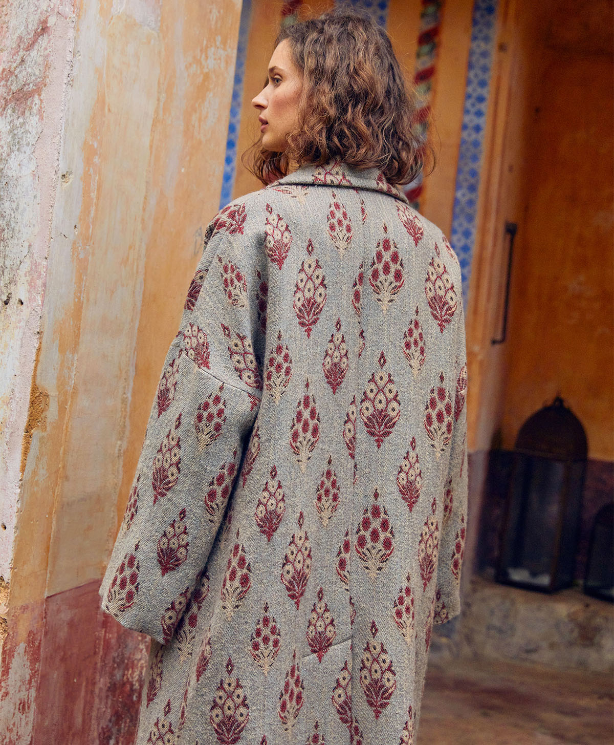 EDGARD COAT IN ETHNIC JACQUARD WOOL - MULTICOLOR DUSTY - Momonì
