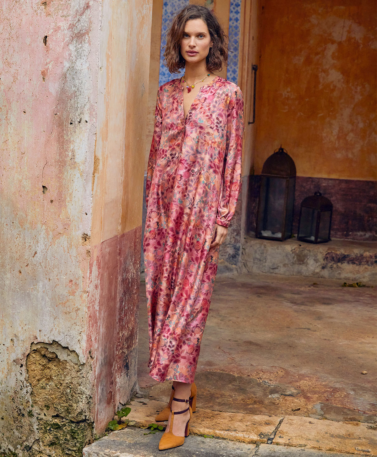 AMEDE DRESS IN PRINTED SILK TWILL - MULTICOLOR PINK - Clothing - Momonì