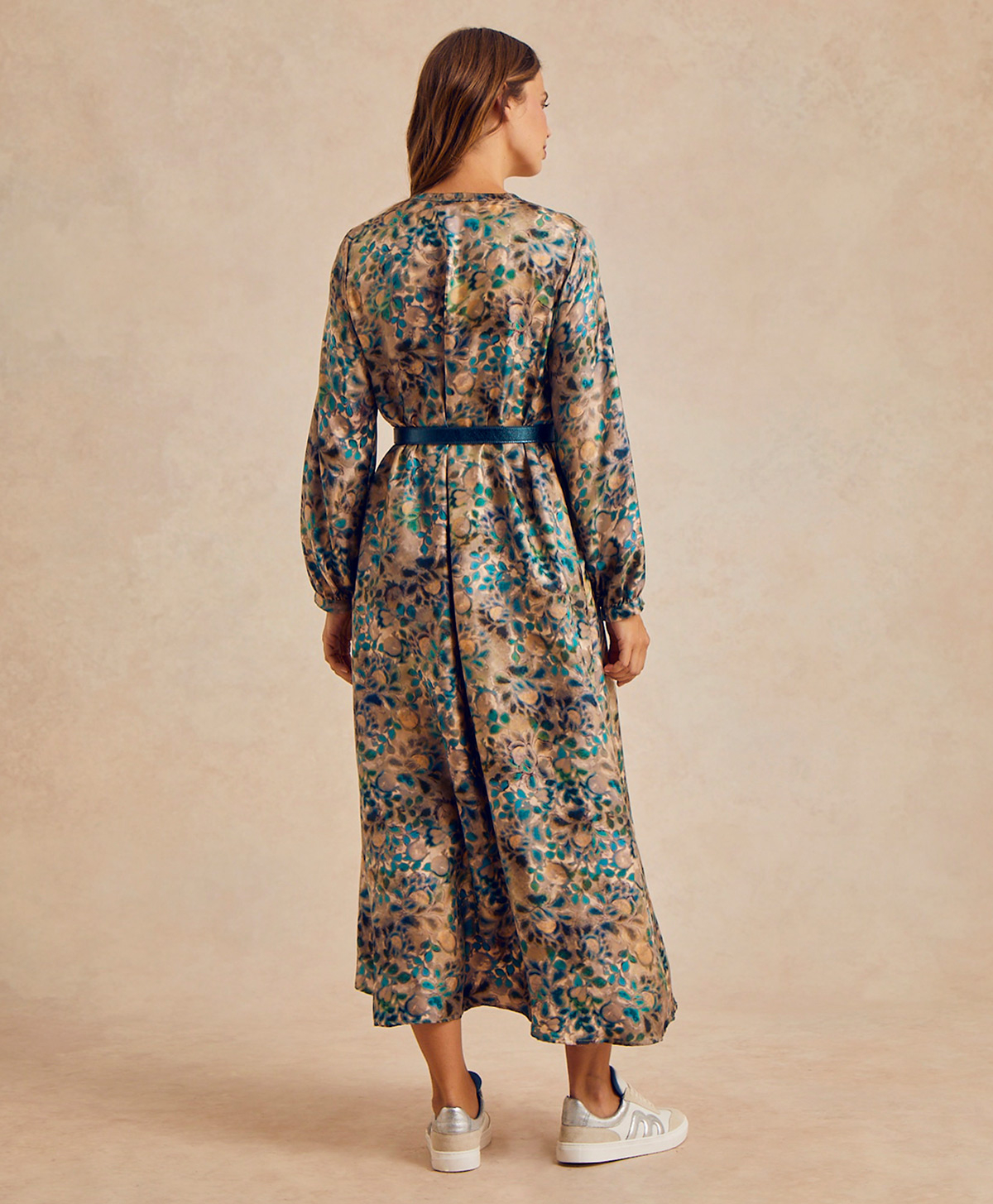 AMEDE DRESS IN PRINTED SILK TWILL - MULTICOLOR GREEN - Momonì