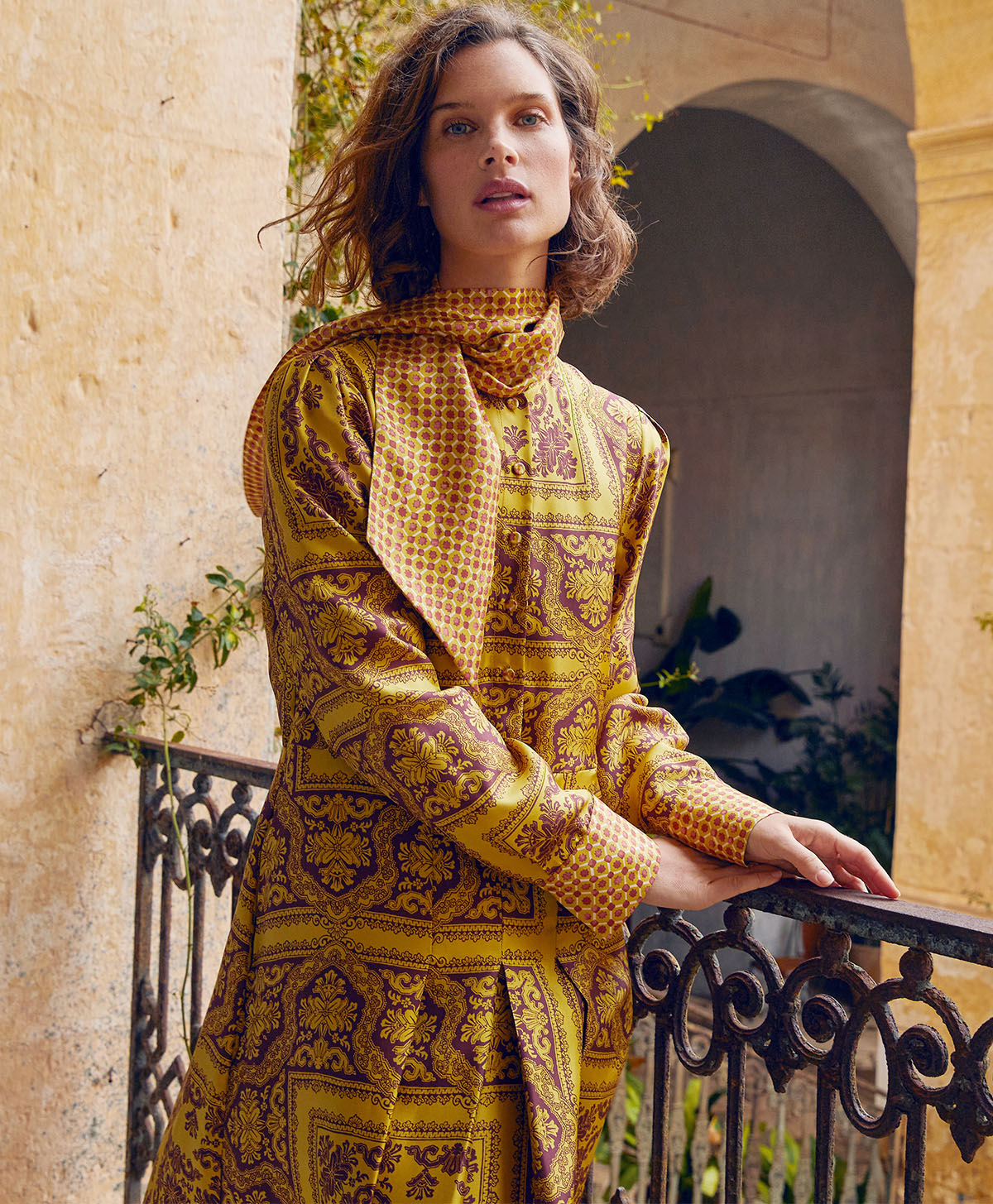 VESTITO ARNAUD IN TWILL DI SETA BISTAMPA - LIME/MARRONE - Clothing - Momonì