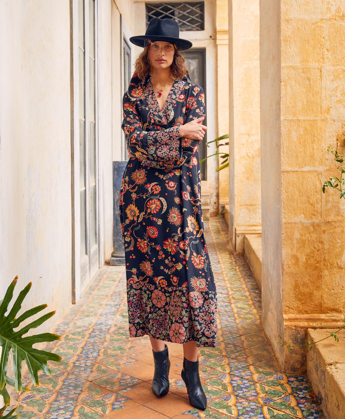 FELICIEN DRESS IN BI-PRINTED CREPE DE CHINE - MULTICOLOR BLACK - Momonì