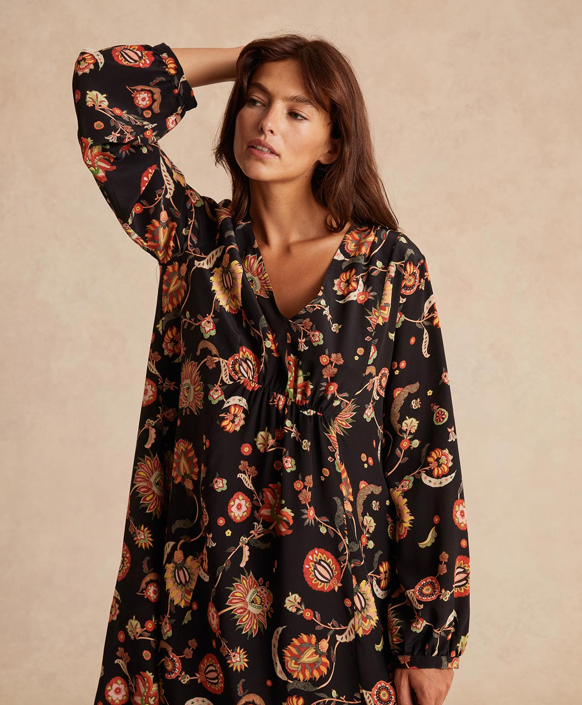 FABIEN DRESS IN PRINTED CREPE DE CHINE  - MULTICOLOR BLACK - Clothing - Momonì
