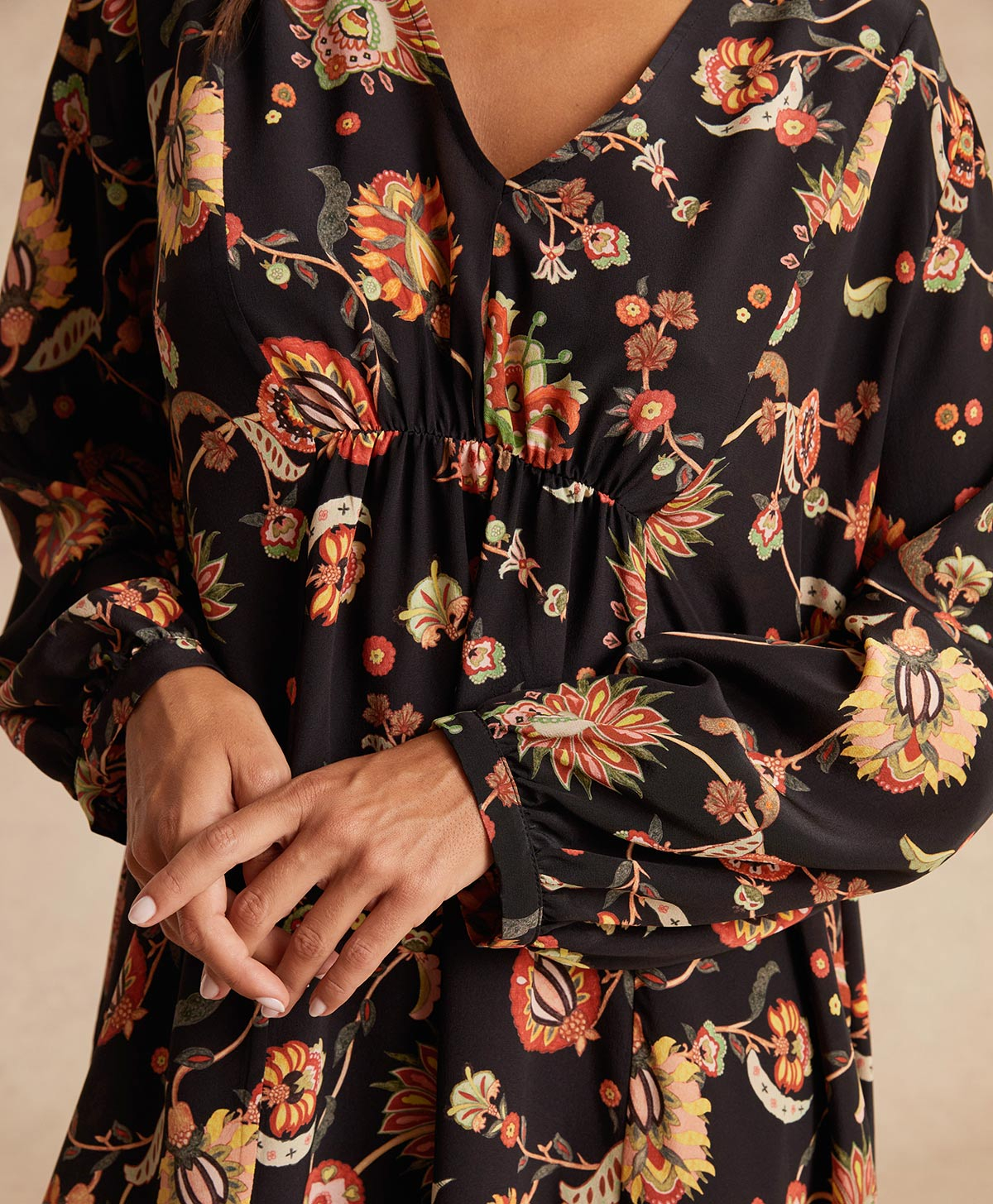 FABIEN DRESS IN PRINTED CREPE DE CHINE  - MULTICOLOR BLACK - Momonì