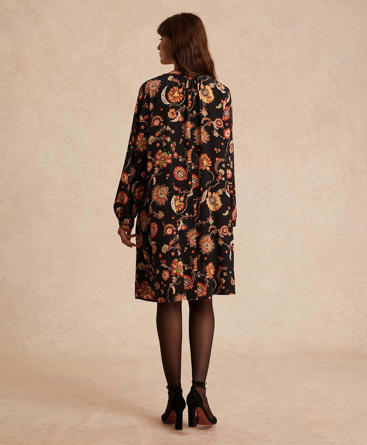 FABIEN DRESS IN PRINTED CREPE DE CHINE  - MULTICOLOR BLACK - Momonì