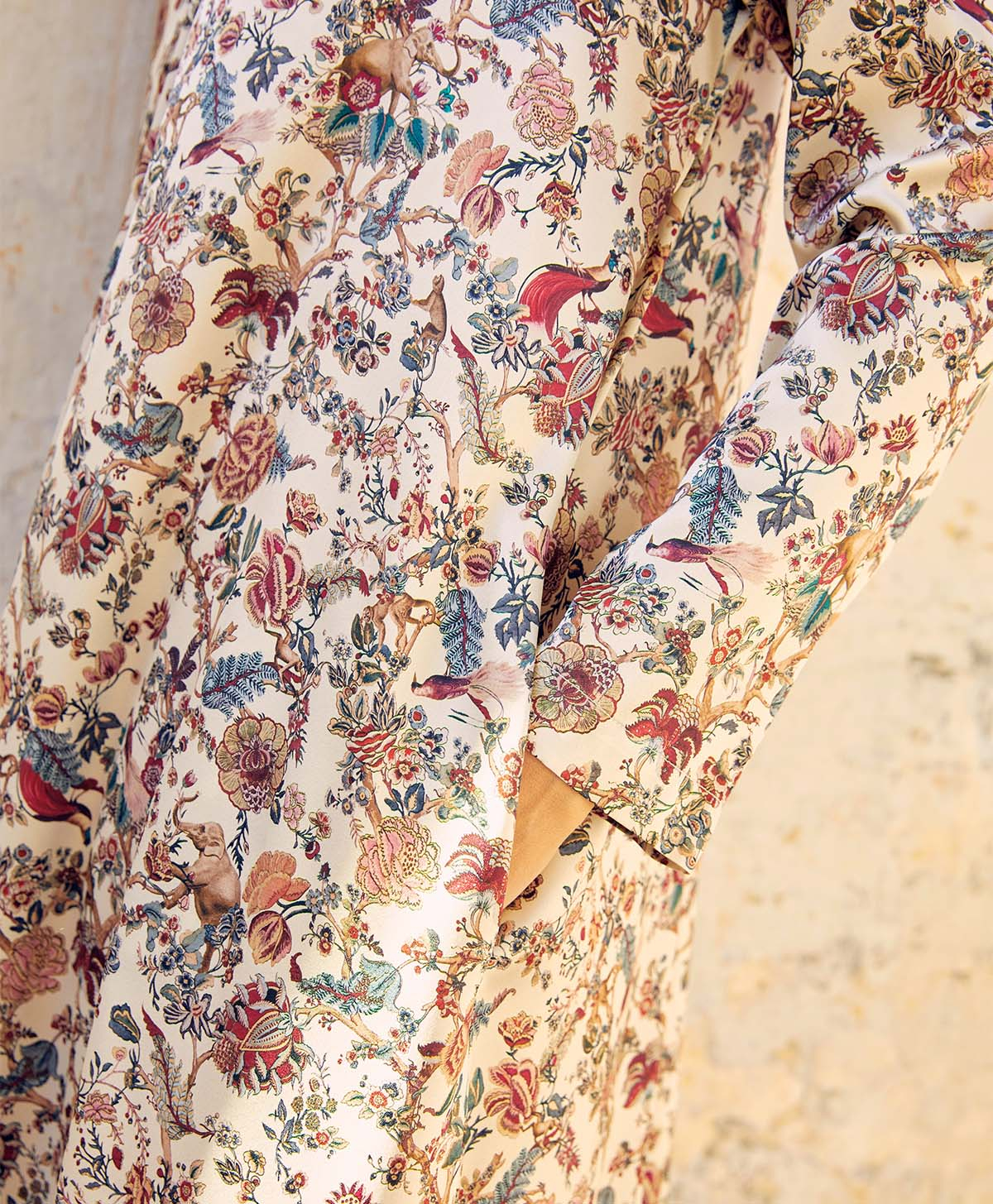 BIARRITZ DRESS IN PRINTED STRETCH SATIN - MULTICOLOR CREAM - Momonì