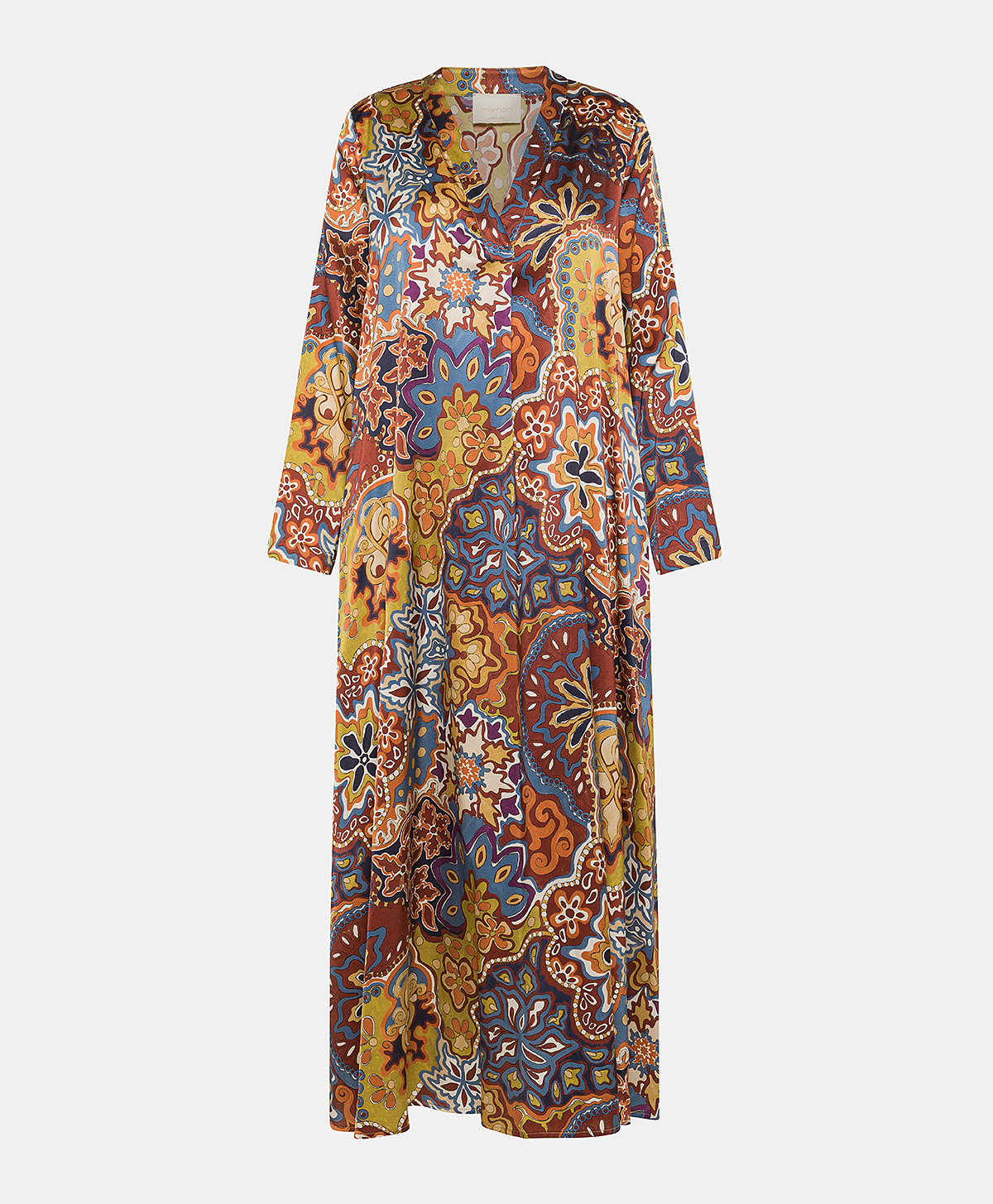 BIARRITZ DRESS IN PRINTED STRETCH SATIN - BROWN/ORANGE - Clothing - Momonì