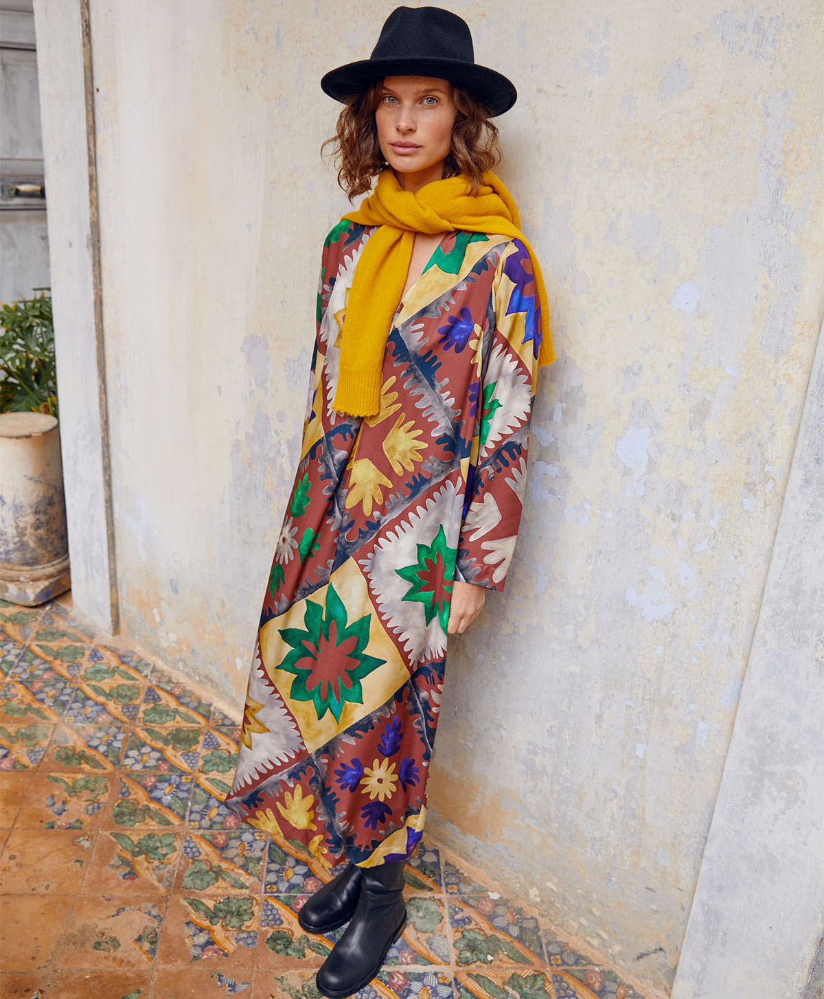 RODRIGUE DRESS IN PRINTED VISCOSE TWILL - MULTICOLOR BURNT - Momonì