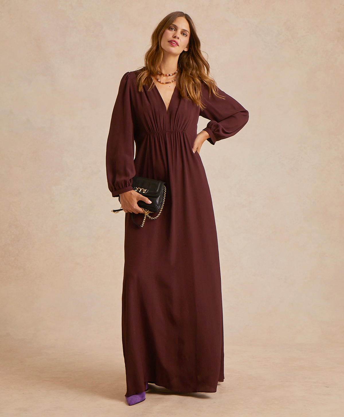 ROBE ARTEMISIA EN ACÉTATE DE SOIE UNI - WINE RED - Momonì
