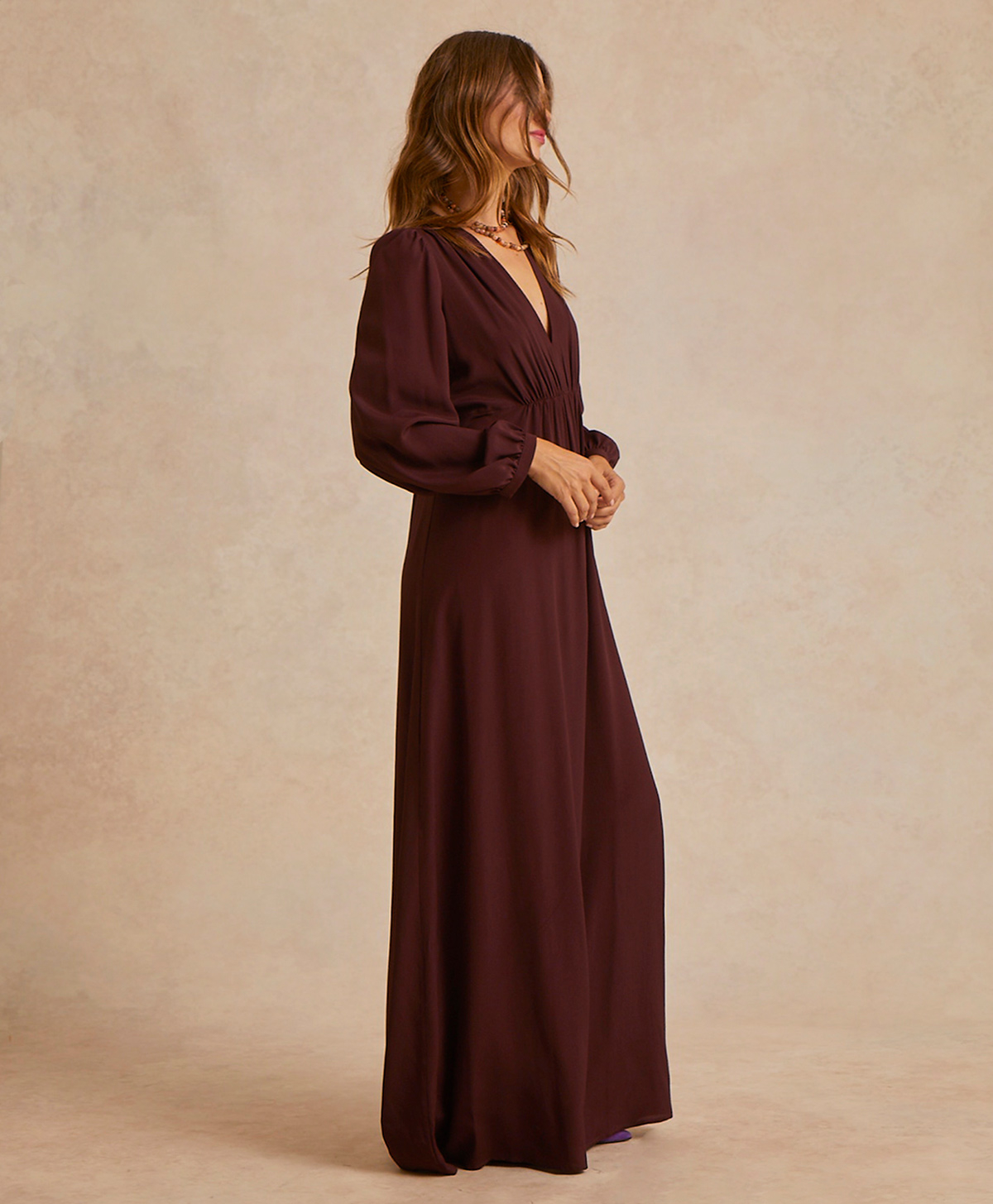ROBE ARTEMISIA EN ACÉTATE DE SOIE UNI - WINE RED - Momonì