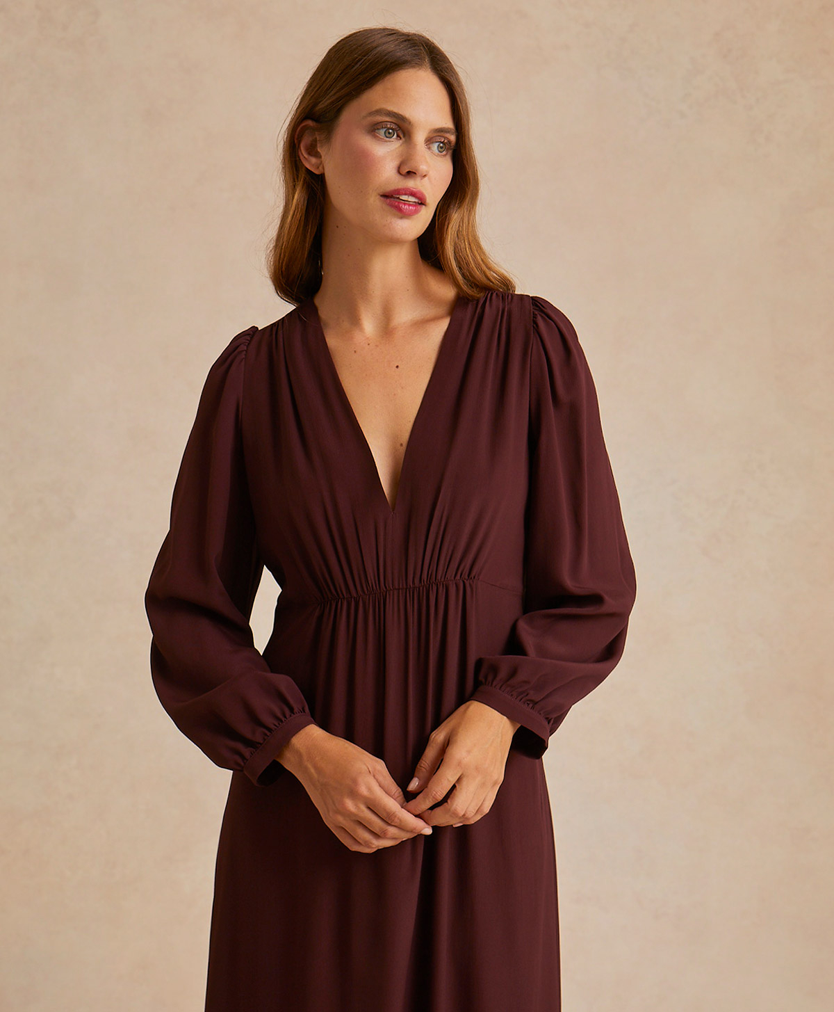ROBE ARTEMISIA EN ACÉTATE DE SOIE UNI - WINE RED - Momonì