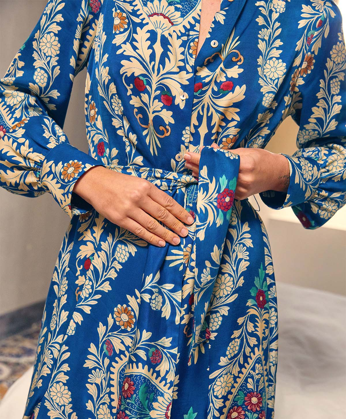 CONSTANT DRESS IN PRINTED VISCOSE TWILL - MULTICOLOR BLUE - Momonì