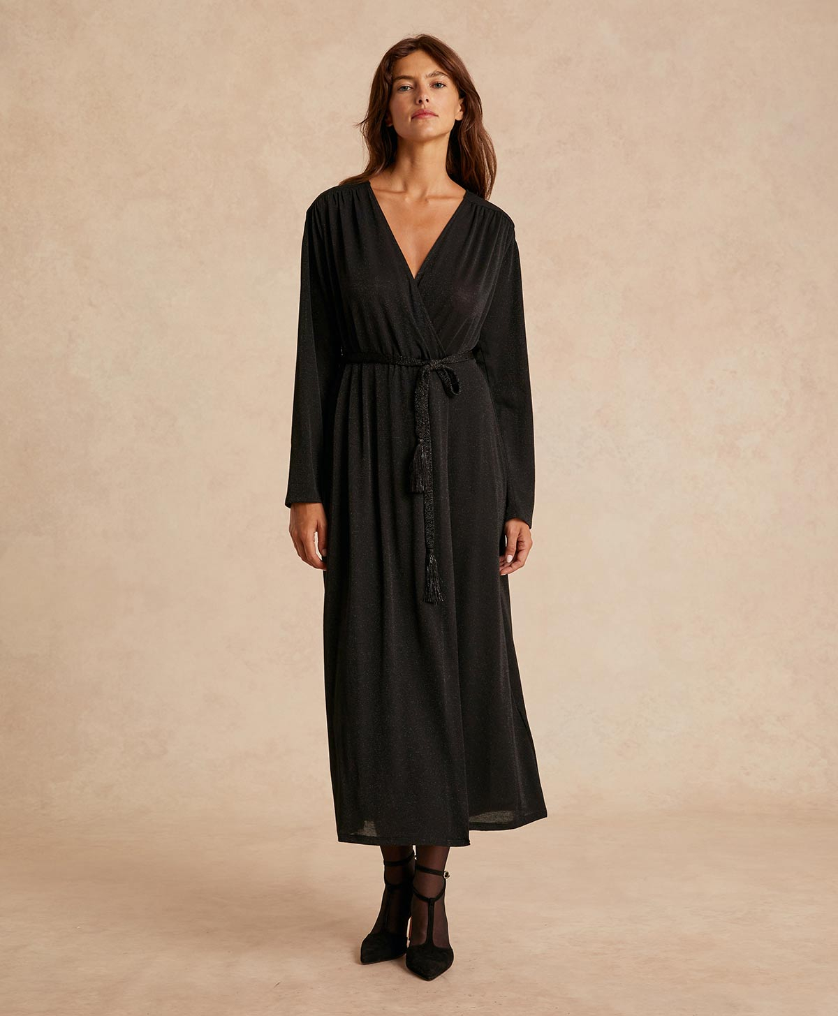 FLAVIE DRESS IN LUREX JERSEY - BLACK - Momonì