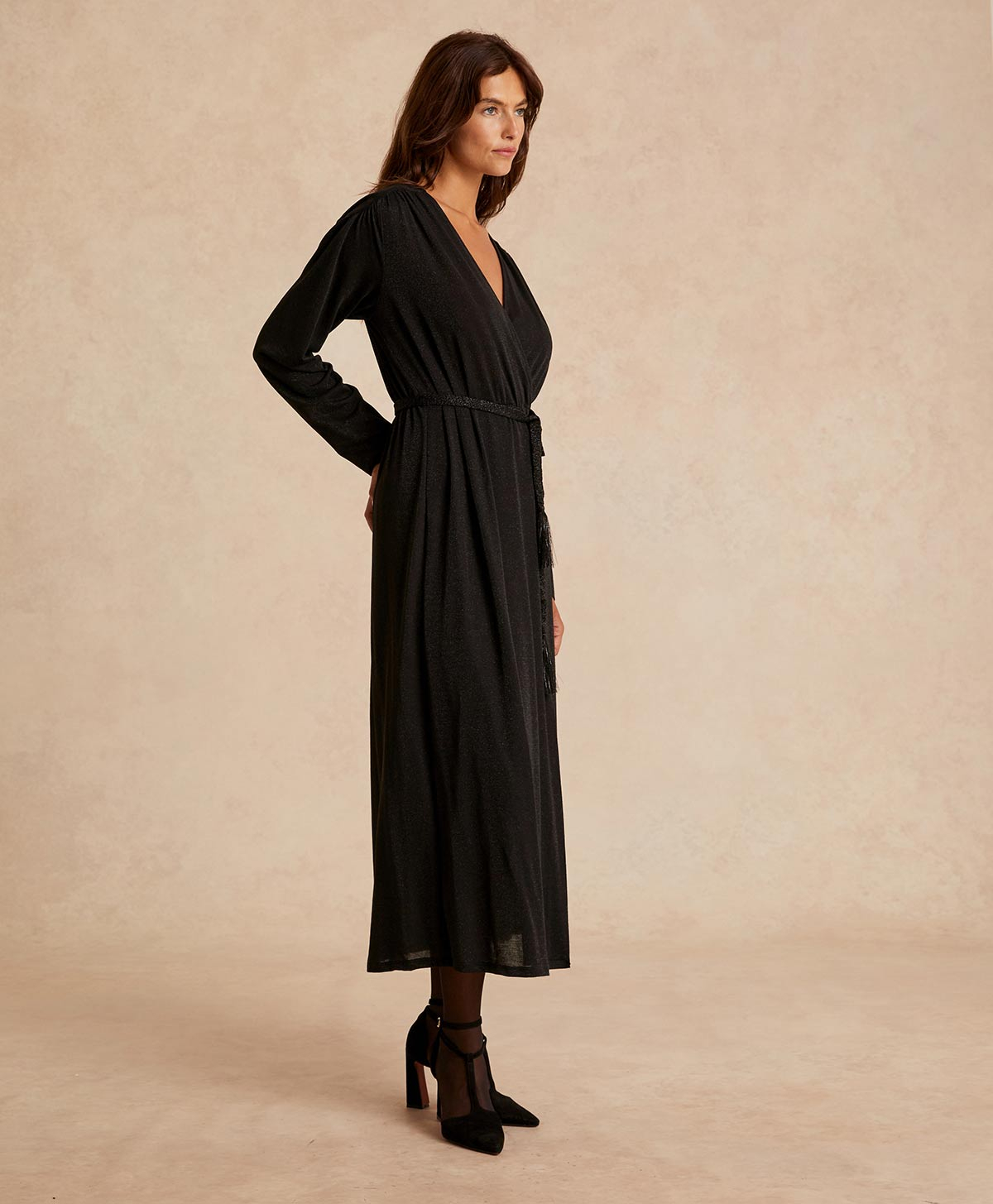FLAVIE DRESS IN LUREX JERSEY - BLACK - Momonì